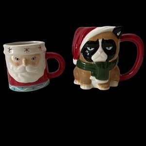 Oh Grumpy Cat Christmas Mug and Vintage Santa Mug